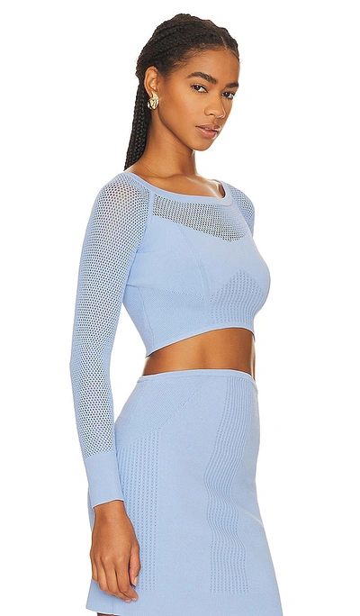 Shop Herve Leger Mixed Rib Pointelle Off Top In Glacier