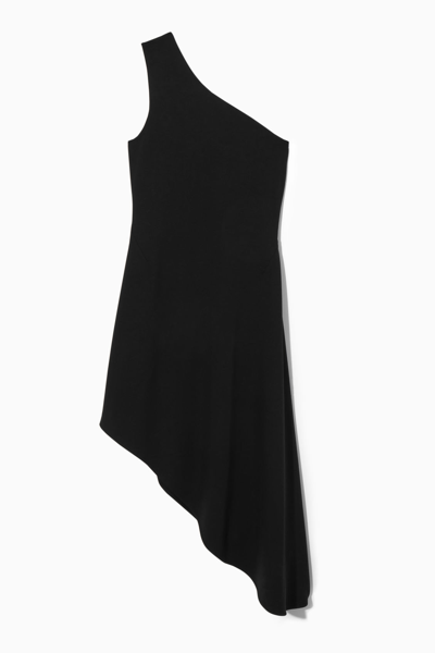 Shop Cos Asymmetric One-shoulder Midi Dress In Black