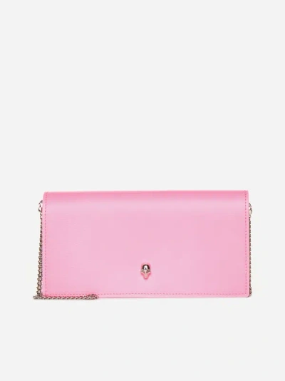 Shop Alexander Mcqueen Skull Leather Wallet On Chain Bag In Fluo Pink