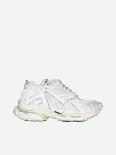Shop Balenciaga Runner Mesh, Nylon And Faux Leather Sneakers In White