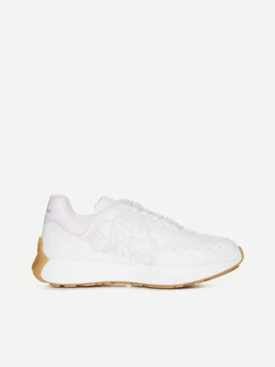 Shop Alexander Mcqueen Sprint Runner Leather Sneakers In White,pink