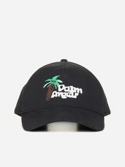 Shop Palm Angels Sketchy Logo Cotton Baseball Cap In Black,white