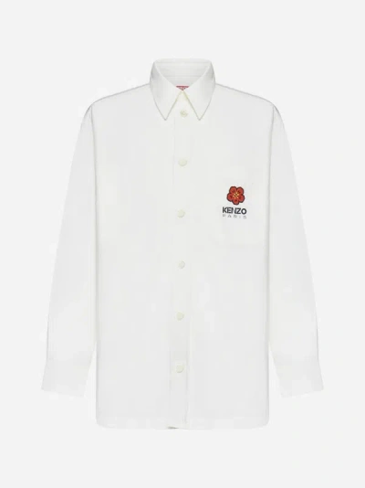 Shop Kenzo Logo Cotton Oversized Shirt In Off White