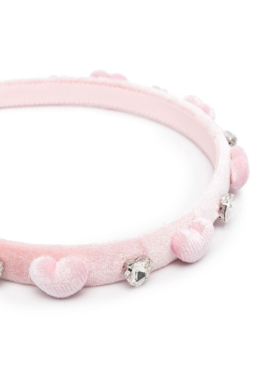 Shop Monnalisa Crystal-embellished Heart-motif Headband In Pink