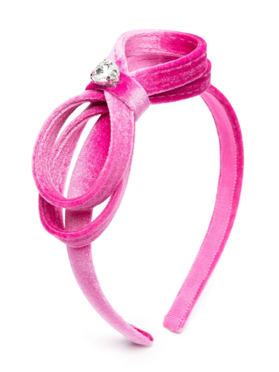 Shop Monnalisa Velvet Crystal-embellished Hairband In Pink