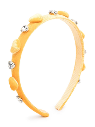 Shop Monnalisa Crystal-embellished Heart-motif Headband In Yellow