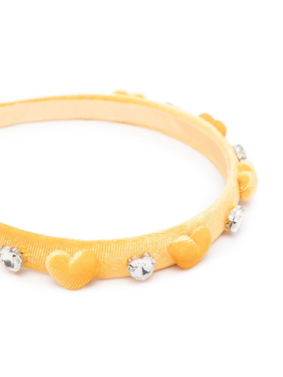 Shop Monnalisa Crystal-embellished Heart-motif Headband In Yellow