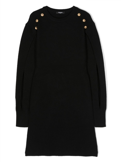 Shop Balmain Rib-knit Buttoned Dress In Black