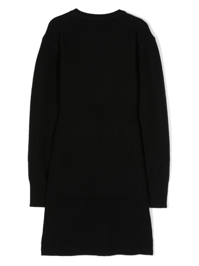 Shop Balmain Rib-knit Buttoned Dress In Black