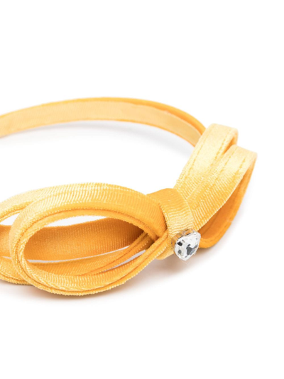 Shop Monnalisa Velvet Crystal-embellished Hairband In Yellow