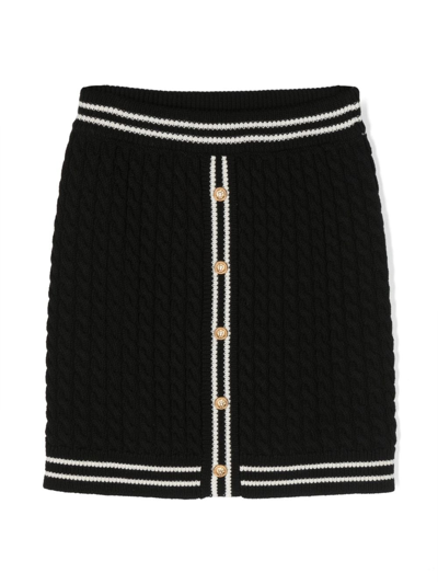 Shop Balmain Cable-knit Buttoned Skirt In Black