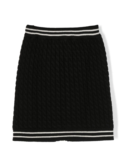 Shop Balmain Cable-knit Buttoned Skirt In Black
