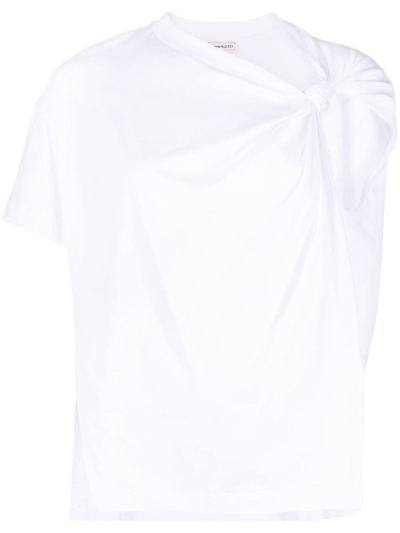 Shop Alexander Mcqueen Knotted Asymmetric Cotton T-shirt In White
