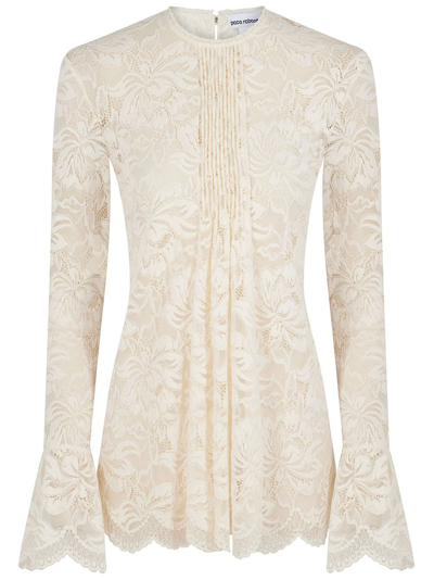 Shop Rabanne Floral-lace Pleated Blouse In Neutrals