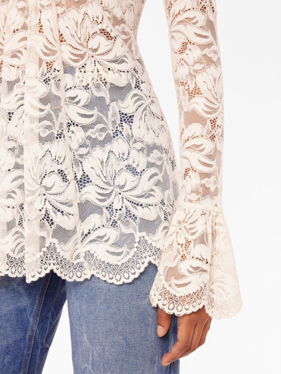 Shop Rabanne Floral-lace Pleated Blouse In Neutrals