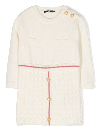 Shop Balmain Cable-knit Buttoned Dress In Neutrals