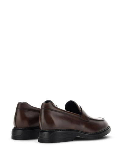 Shop Hogan H576 Leather Loafers In Brown