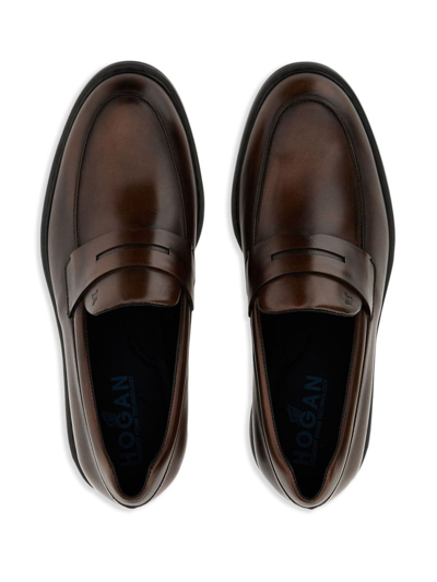 Shop Hogan H576 Leather Loafers In Brown