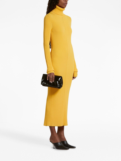 Shop Marni Roll-neck Ribbed Midi Dress In Yellow