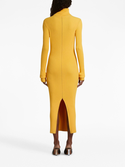 Shop Marni Roll-neck Ribbed Midi Dress In Yellow