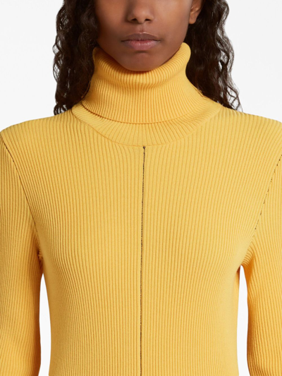 Shop Marni Roll-neck Ribbed Midi Dress In Yellow