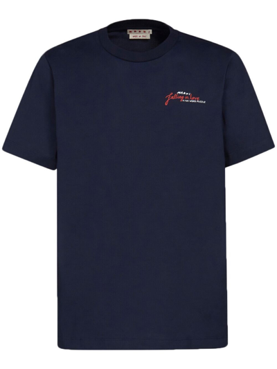 Shop Marni Wordsearch-print Cotton T-shirt In Blue