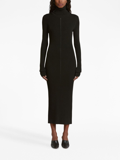 Shop Marni Roll-neck Ribbed Midi Dress In Black
