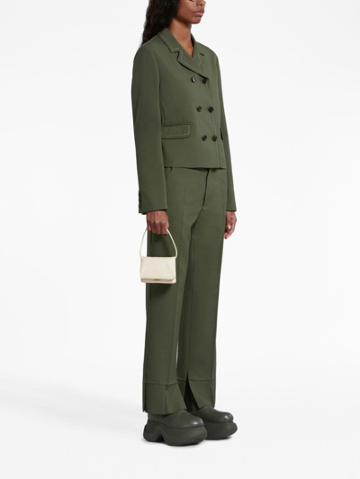 Shop Marni Contrast-stitching Wool Jacket In Green