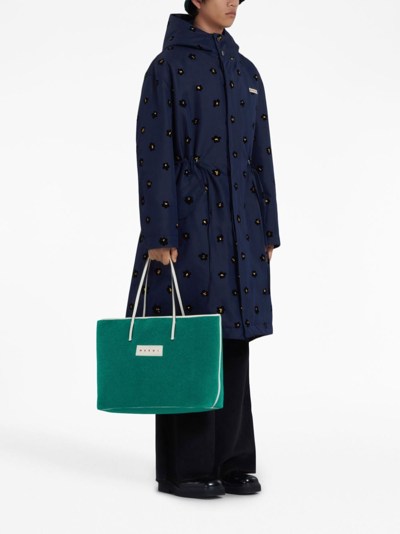 Marni Draft Flower Parka Coat In Blue