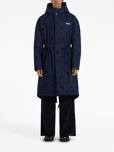 Marni Draft Flower Parka Coat In Blue