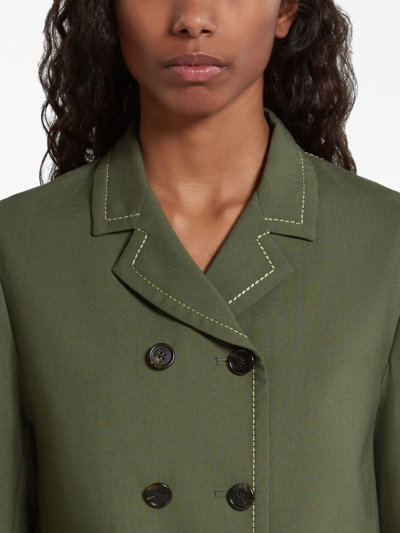 Shop Marni Contrast-stitching Wool Jacket In Green