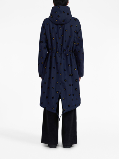 Marni Draft Flower Parka Coat In Blue