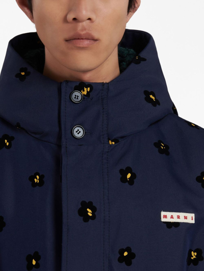 Marni Draft Flower Parka Coat In Blue