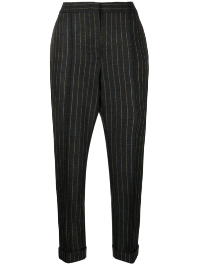 Shop Moschino Striped High-rise Trousers In Grey