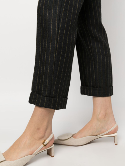 Shop Moschino Striped High-rise Trousers In Grey