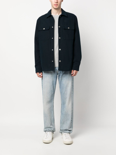 Shop Apc Spread-collar Cotton Shirt Jacket In Blue