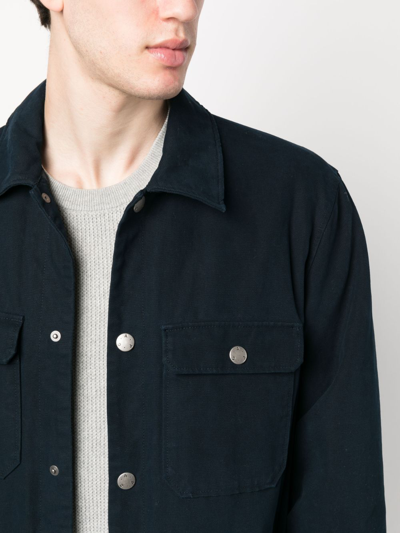 Shop Apc Spread-collar Cotton Shirt Jacket In Blue