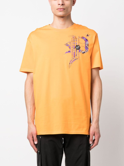 Shop Philipp Plein Skull-print T-shirt In Orange