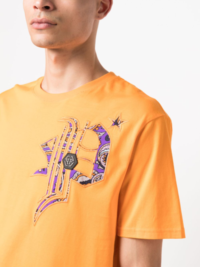 Shop Philipp Plein Skull-print T-shirt In Orange