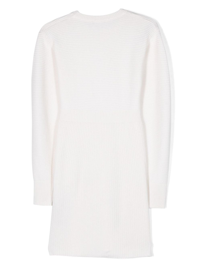 Shop Balmain Ribbed-knit Buttoned Dress In Neutrals