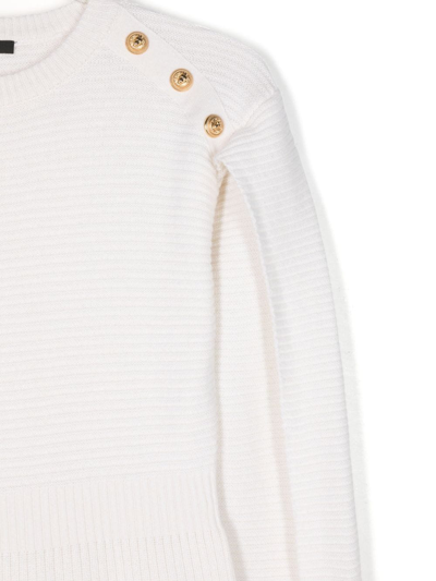 Shop Balmain Ribbed-knit Buttoned Dress In Neutrals