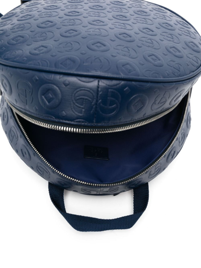 Shop Gucci Embossed Logo-print Leather Backpack In Blue