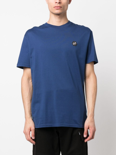 Shop Philipp Plein Skull&bones Sequin-embellished T-shirt In Blue