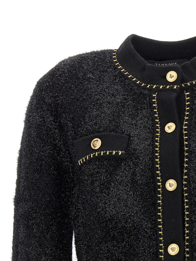 Shop Versace 'medusa' Tweed Cardigan In Black