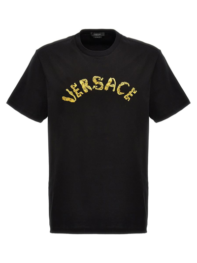 Shop Versace Logo Embroidery T-shirt In Black