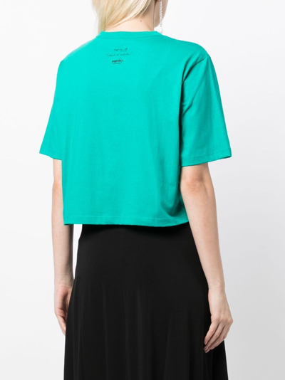 Shop Agnès B. Pop-art Print Cotton-jersey Cropped T-shirt In Green