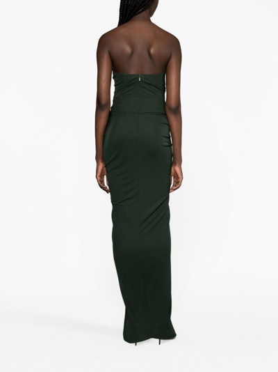 Shop Saint Laurent Cut-out Ruched Strapless Gown In Green