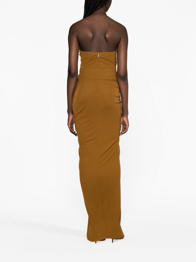 Shop Saint Laurent Cut-out Silk Maxi Dress In Brown