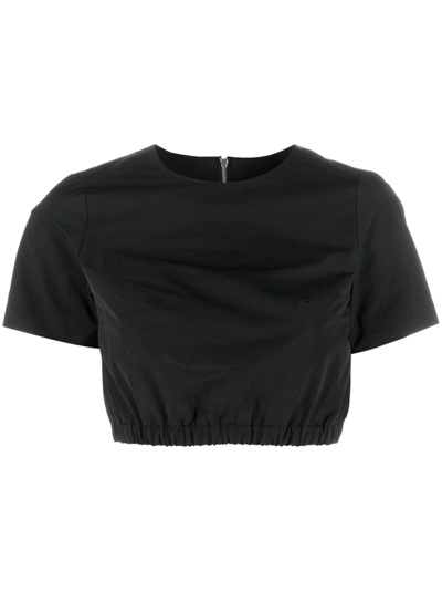 Shop Ader Error Elasticated-waist Cropped T-shirt In Black