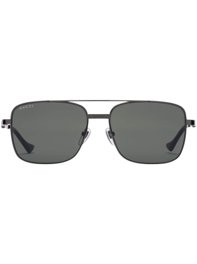 Shop Gucci Logo-engraved Square-frame Sunglasses In Silver